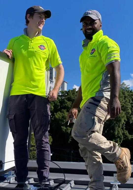Two Sydney Air & Solar installers on a roof